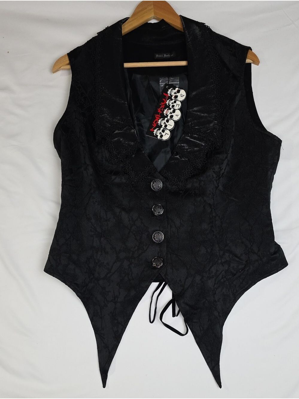 Devil Fashion Gothic Satin Pointed Hem Black Vest 2xl